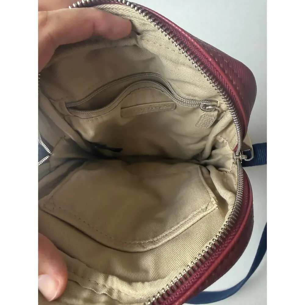 Lacoste Crossbody Bag - Burgundy with Blue Strap